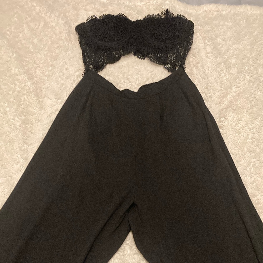Black Lace Strapless Jumpsuit - Picture 2 of 5